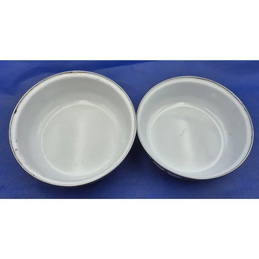 Vintage 1970s Floral Enamel Nesting Bowls Silver Rim Set of Two 6.5